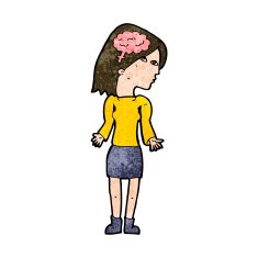 cartoon clever woman shrugging shoulders N8
