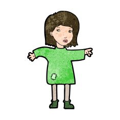 cartoon woman in patched clothing N10