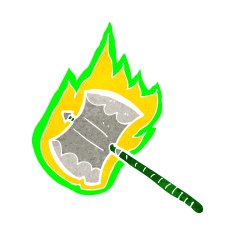 cartoon flaming axe N10
