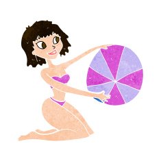 cartoon bikini girl with beach ball N9