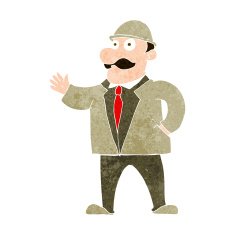 cartoon sensible business man in bowler hat N9
