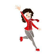 cartoon woman waving dressed for winter N10