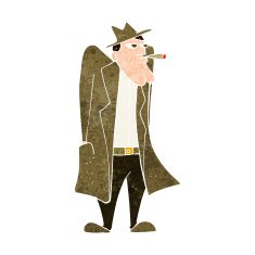 cartoon man in hat and trench coat N9