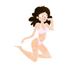 cartoon woman in underwear looking thoughtful N10