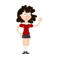 cartoon worried woman waving N18