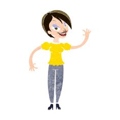 Cartoon Woman Waving N309