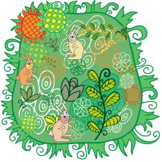 Beautiful doodle pattern with cute rabbits and pretty flowers