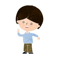 cartoon unhappy boy giving peace sign N9
