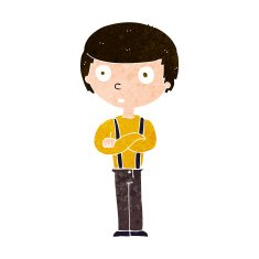 cartoon staring boy with folded arms N8