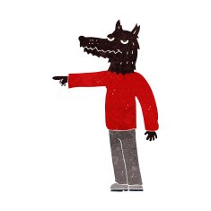 cartoon wolf man pointing N9