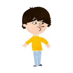 cartoon suspicious man looking over shoulder N10