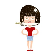 cartoon woman with knife between teeth N37