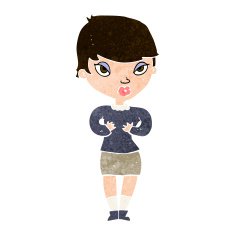 cartoon woman gesturing at self N27