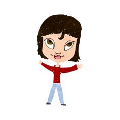 cartoon happy woman waving arms N10