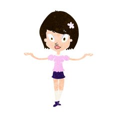 cartoon woman making balancing gesture N10