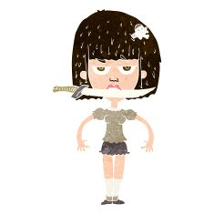 cartoon woman with knife between teeth N38