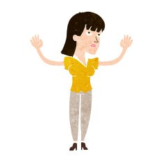 cartoon woman throwing hands in air N9