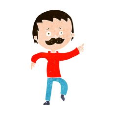 cartoon man with mustache pointing N28