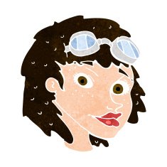 cartoon happy woman wearing aviator goggles N10