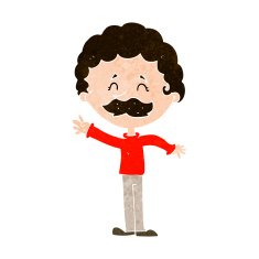 cartoon man with mustache waving N28