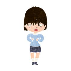 cartoon woman making Who Me? gesture N43