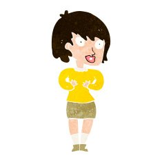 cartoon woman making Who Me? gesture N45