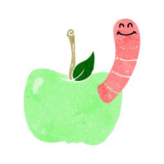 Cartoon Apple With Worm N58