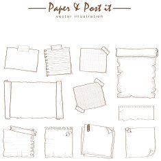 paper and post-it collection sketch drawing vector