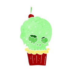cartoon spooky skull cupcake N10