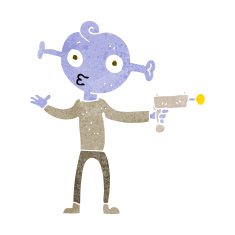cartoon alien with ray gun N10