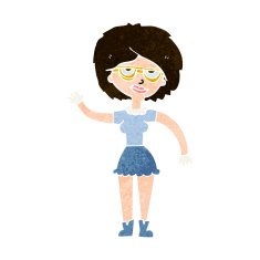 cartoon waving woman wearing spectacles N10