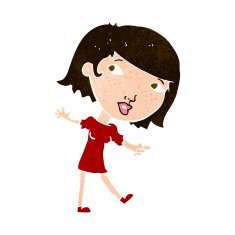 cartoon happy girl gesturing to follow N10