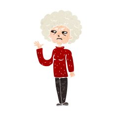 cartoon annoyed old woman waving N9