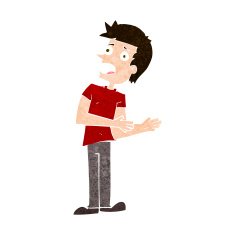 cartoon man making excuses N10