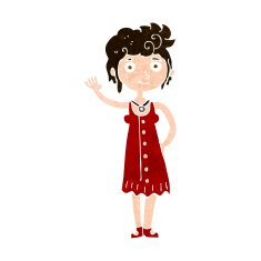 cartoon hippie woman waving N8