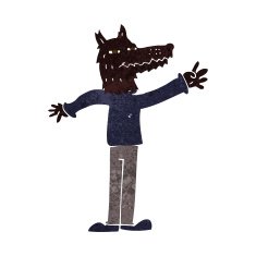 cartoon waving wolf N16