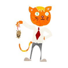 cartoon business cat with dead mouse N10
