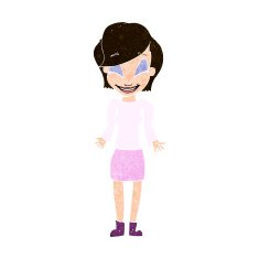 cartoon happy woman shrugging shoulders N17
