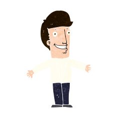 cartoon grining man with open arms N10