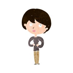 cartoon woman making Who Me? gesture N47