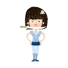 cartoon woman with knife between teeth N39