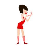 cartoon woman applying lipstick N14