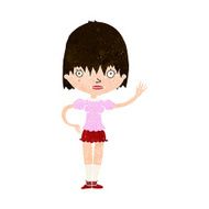 cartoon waving woman N134