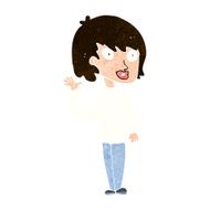 cartoon waving woman N136