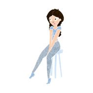 cartoon pretty girl on stool N9