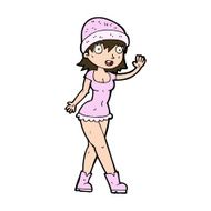 cartoon pretty girl in hat waving N11