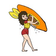 cartoon woman carrying canoe N10