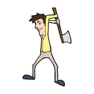 cartoon man swinging axe N11