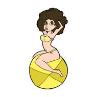 Cartoon Pin Up Girl Sitting On Ball N11