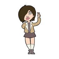 cartoon cool girl giving peace sign N11